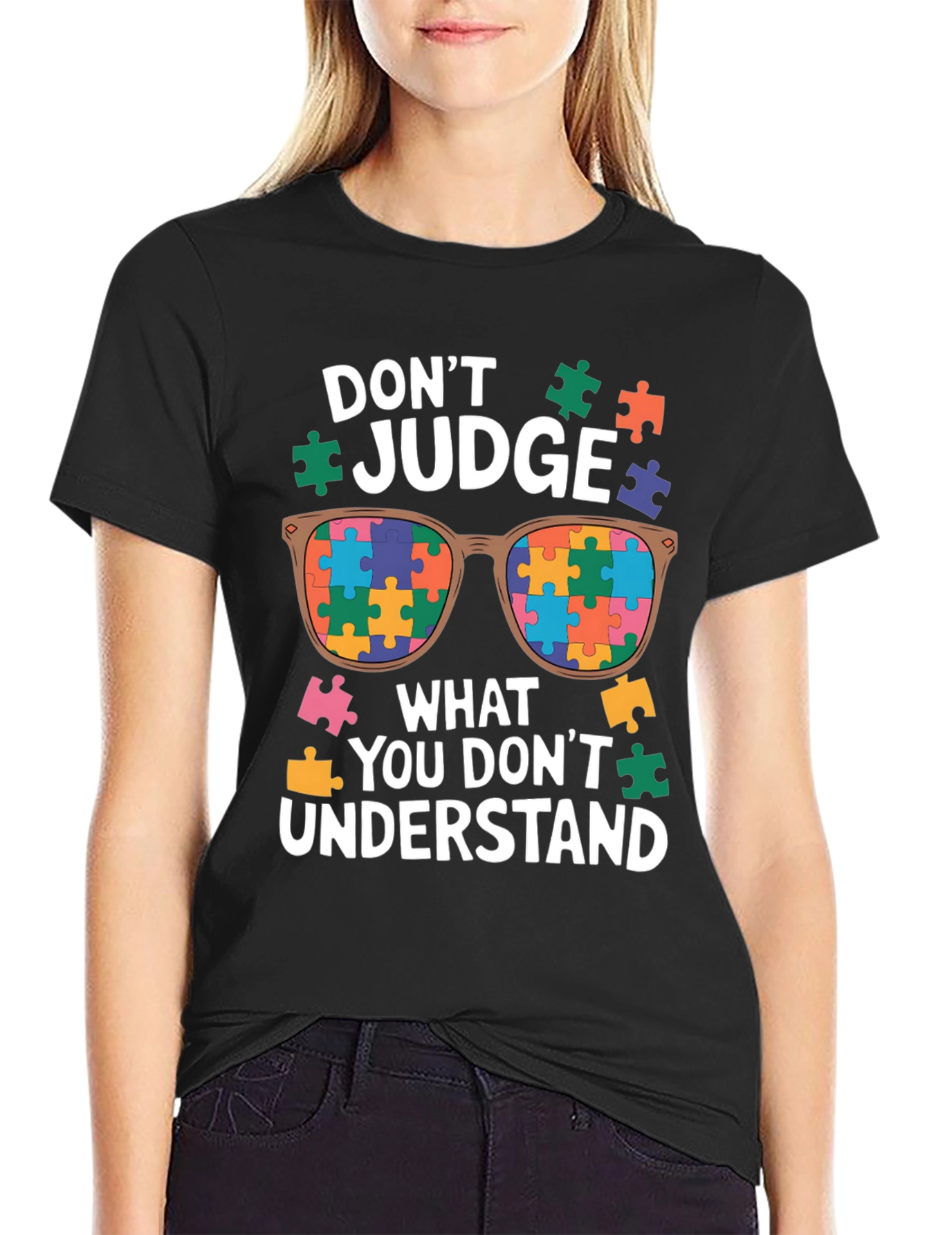 Autism Awareness T-Shirt - Dont Judge Puzzle Sunglasses