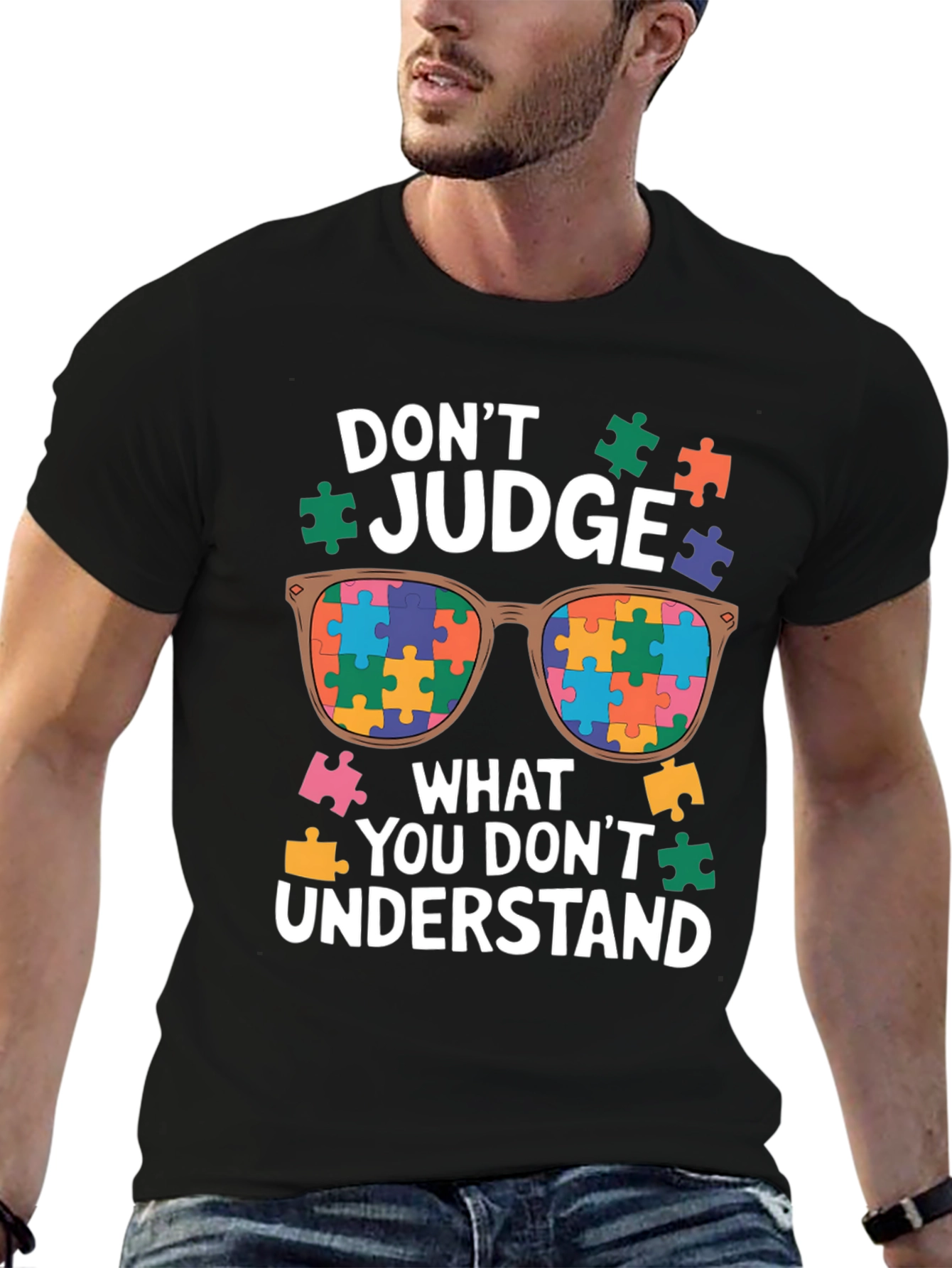 Autism Awareness T-Shirt - Dont Judge Puzzle Sunglasses