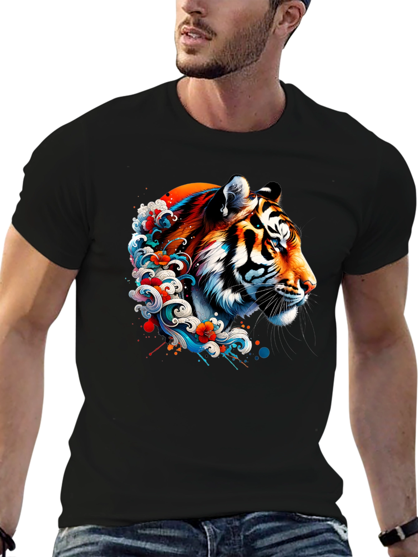 Tiger Wave Graphic Black T-Shirt