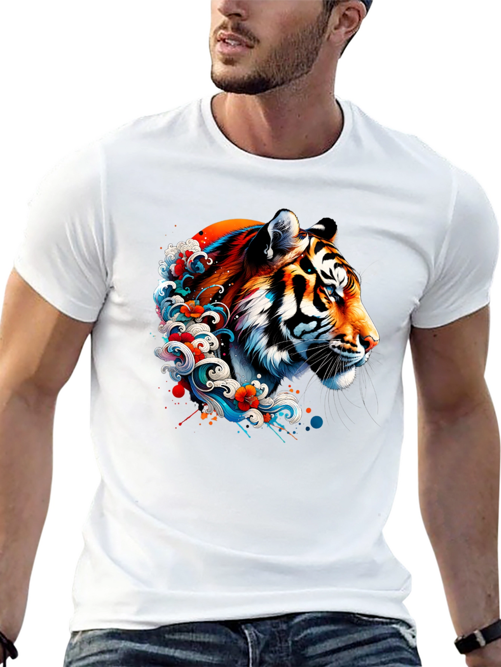 Tiger Wave Graphic Black T-Shirt