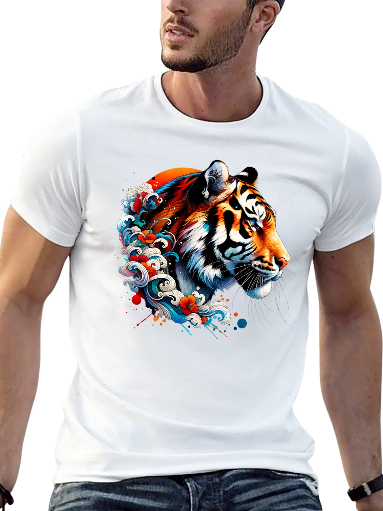 Tiger Wave Graphic Black T-Shirt