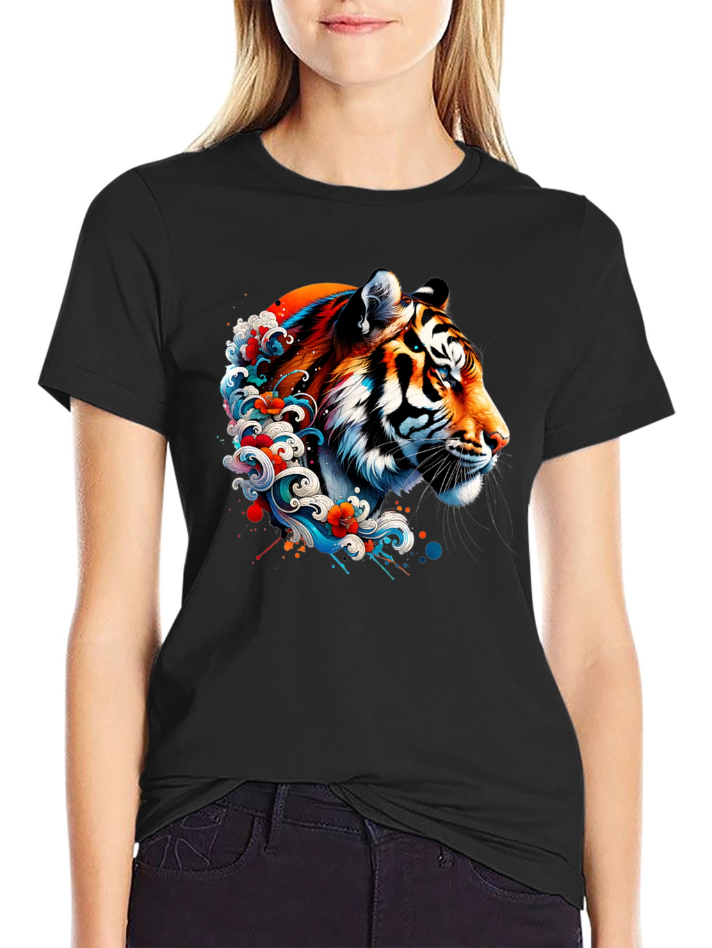 Tiger Wave Graphic Black T-Shirt