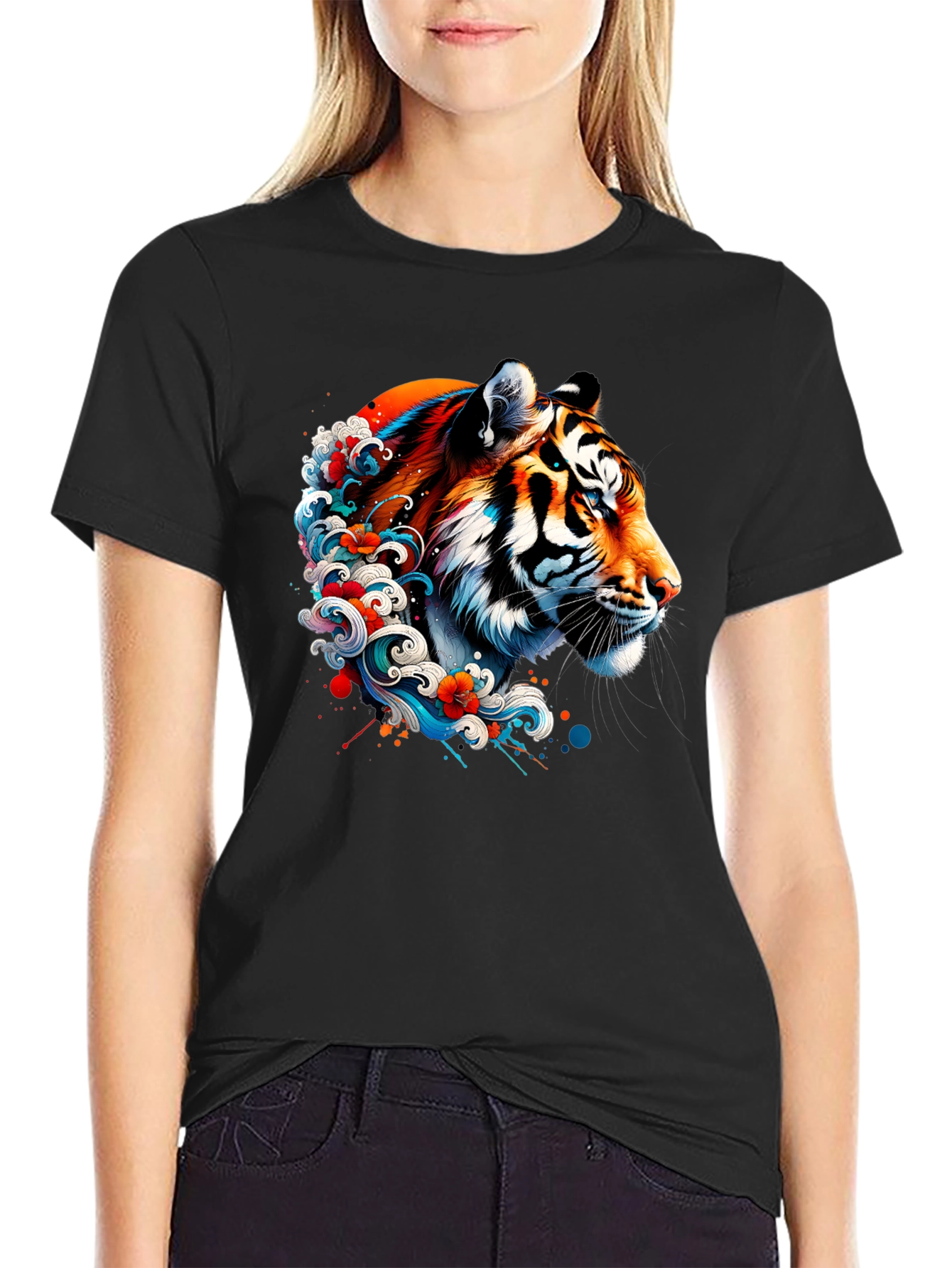 Tiger Wave Graphic Black T-Shirt