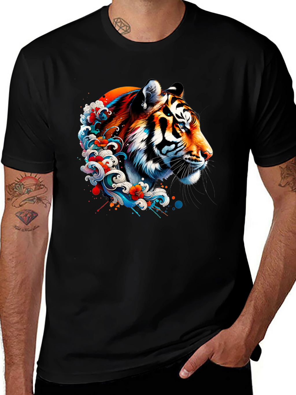Tiger Wave Graphic Black T-Shirt