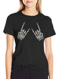 Rock On Skeleton Hand Graphic Tee - Black