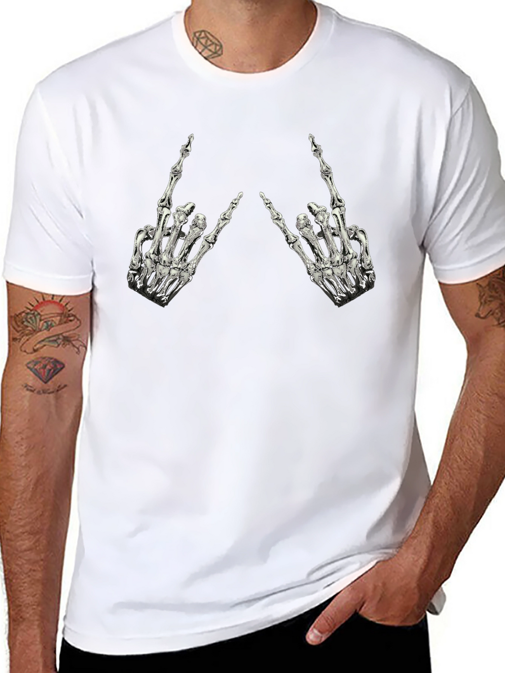 Rock On Skeleton Hand Graphic Tee - Black