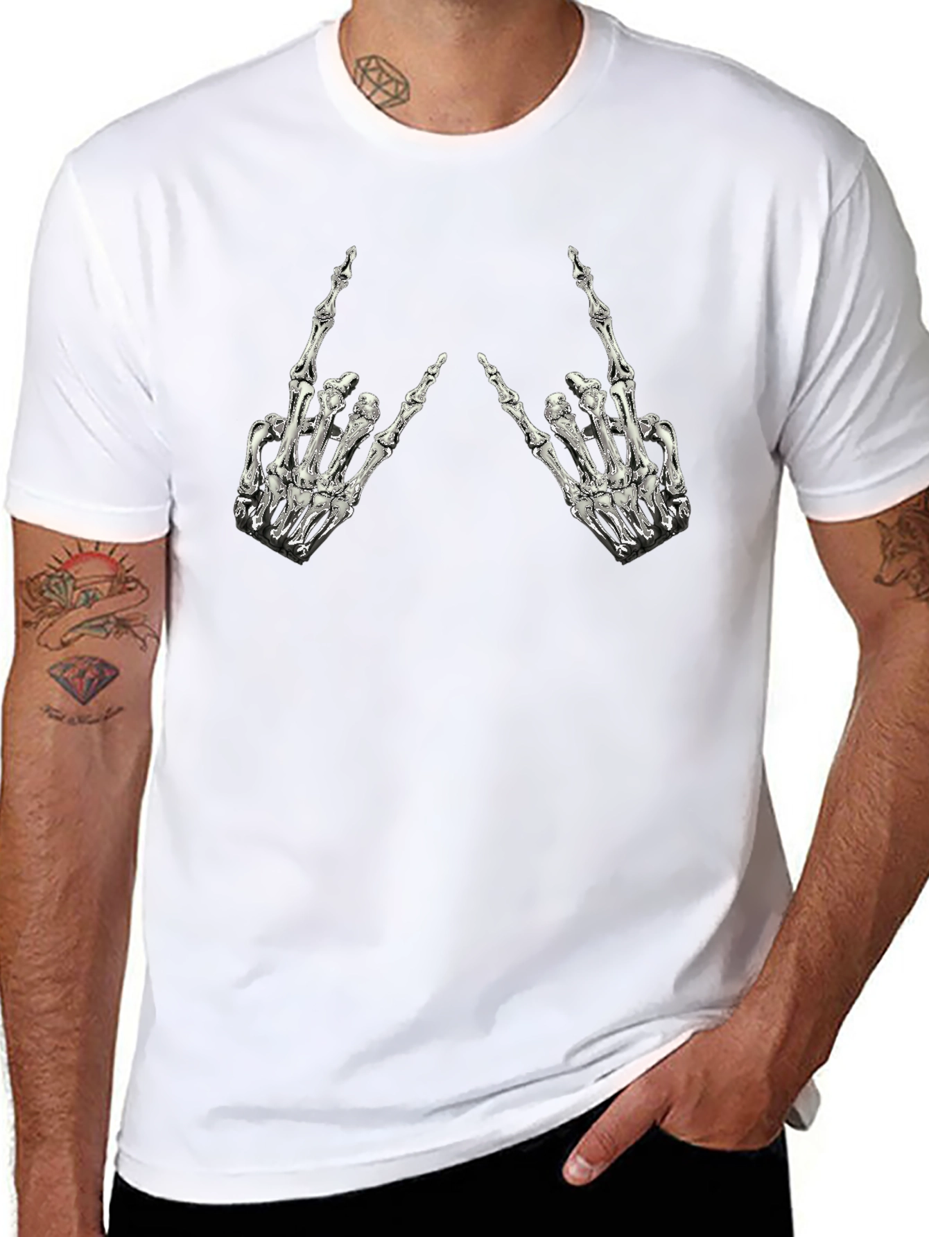 Rock On Skeleton Hand Graphic Tee - Black
