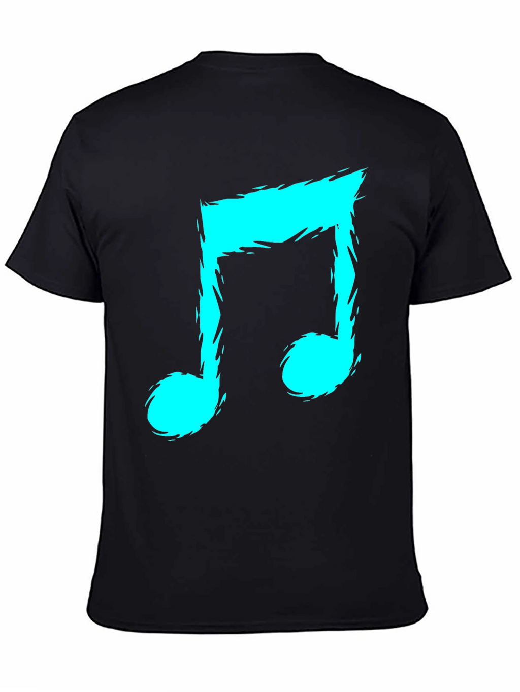 Mens Black T-Shirt with Teal Music Note Graphic