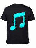 Mens Black T-Shirt with Teal Music Note Graphic
