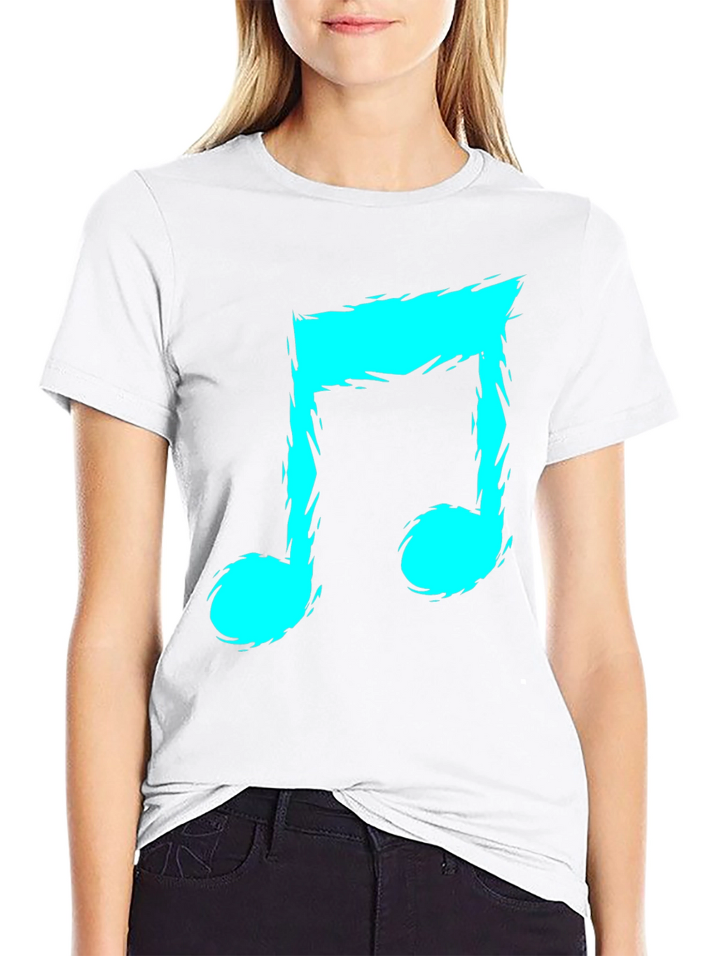 Mens Black T-Shirt with Teal Music Note Graphic