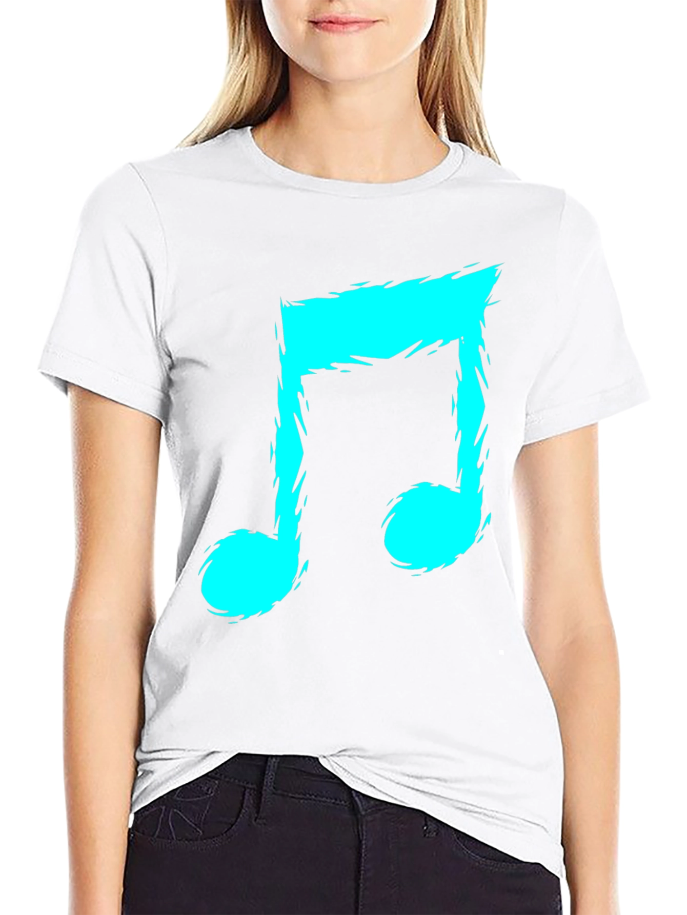 Mens Black T-Shirt with Teal Music Note Graphic