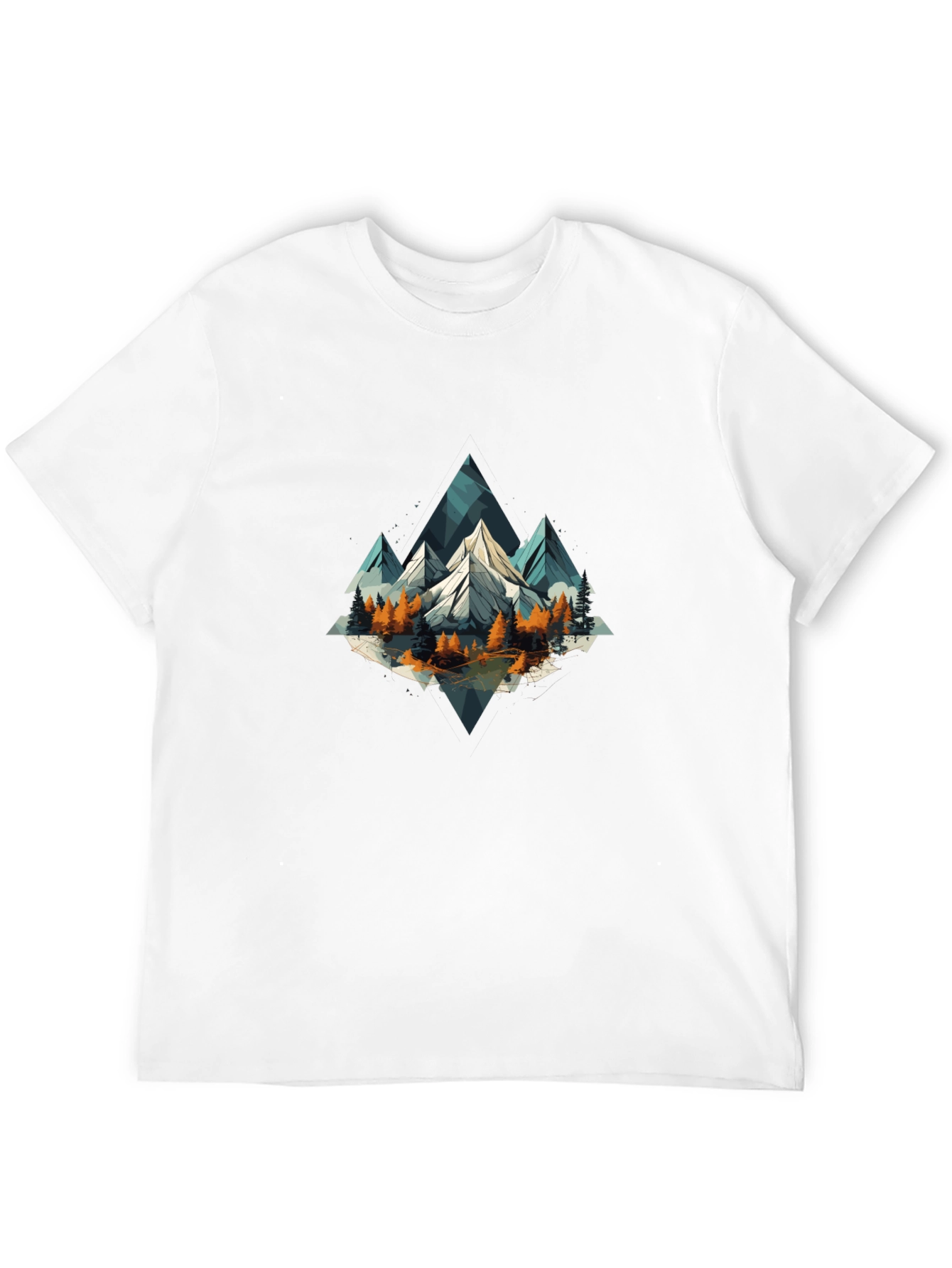 Geometric Mountain Scene Graphic Tee - Black