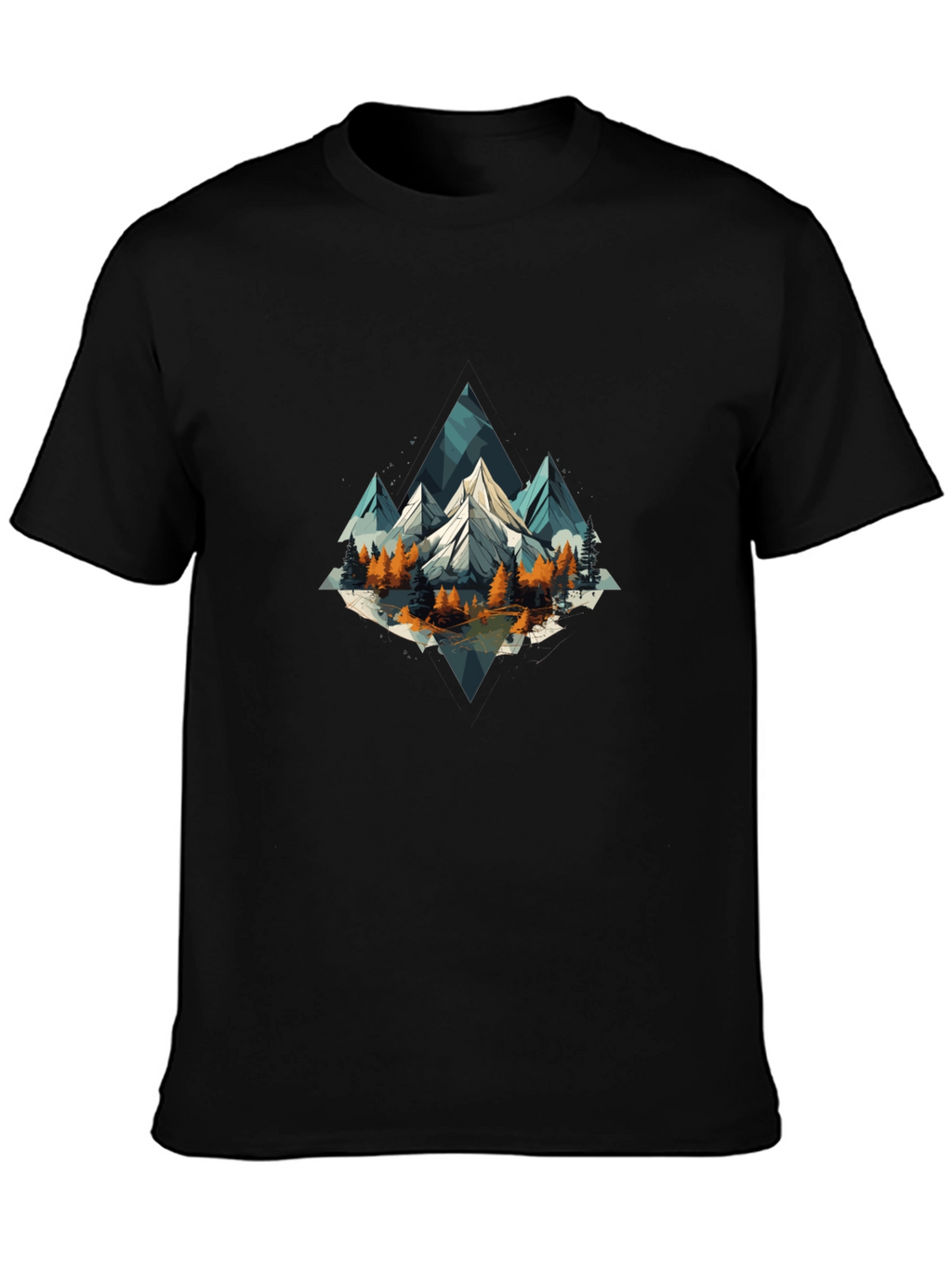 Geometric Mountain Scene Graphic Tee - Black