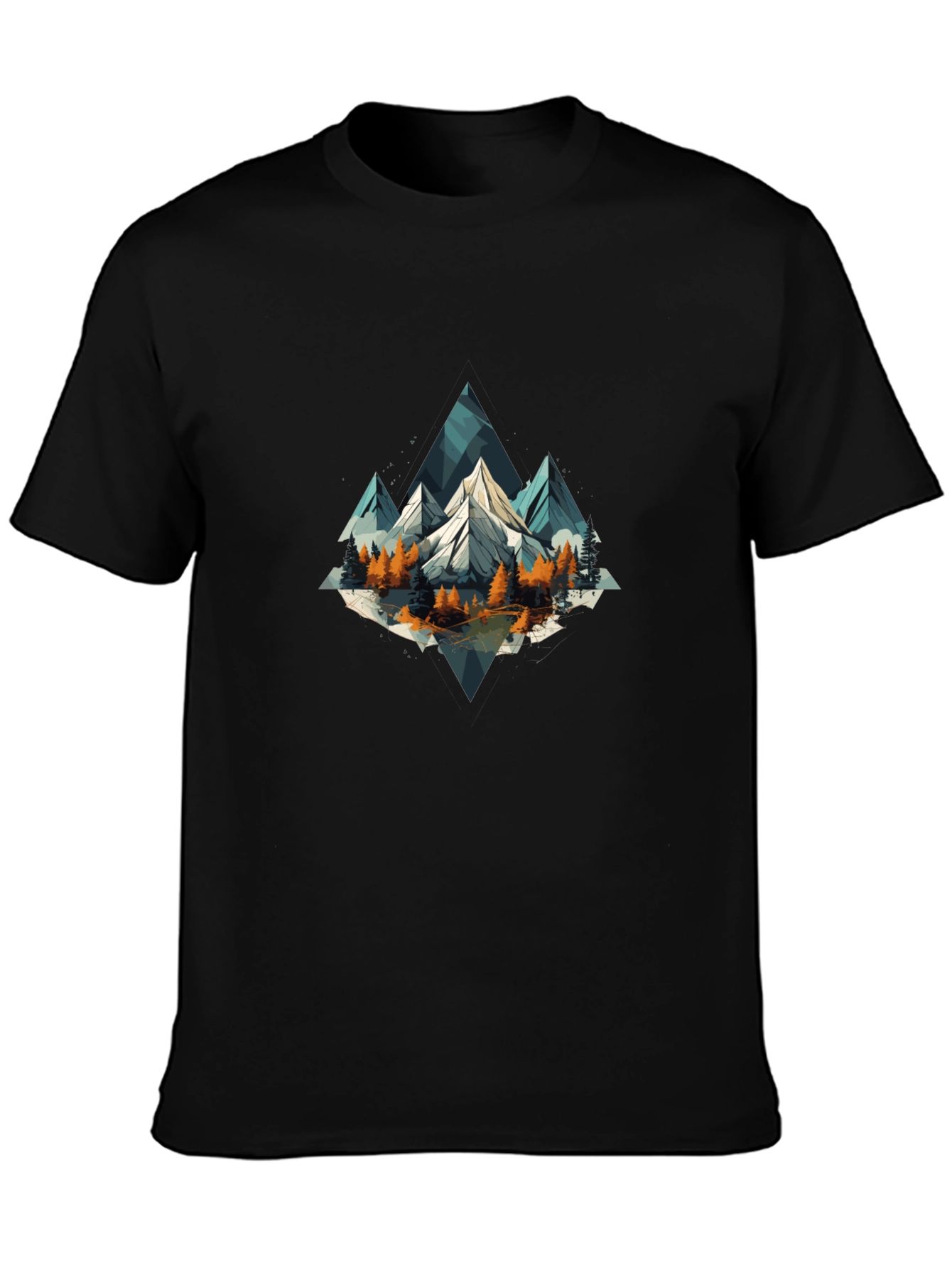 Geometric Mountain Scene Graphic Tee - Black