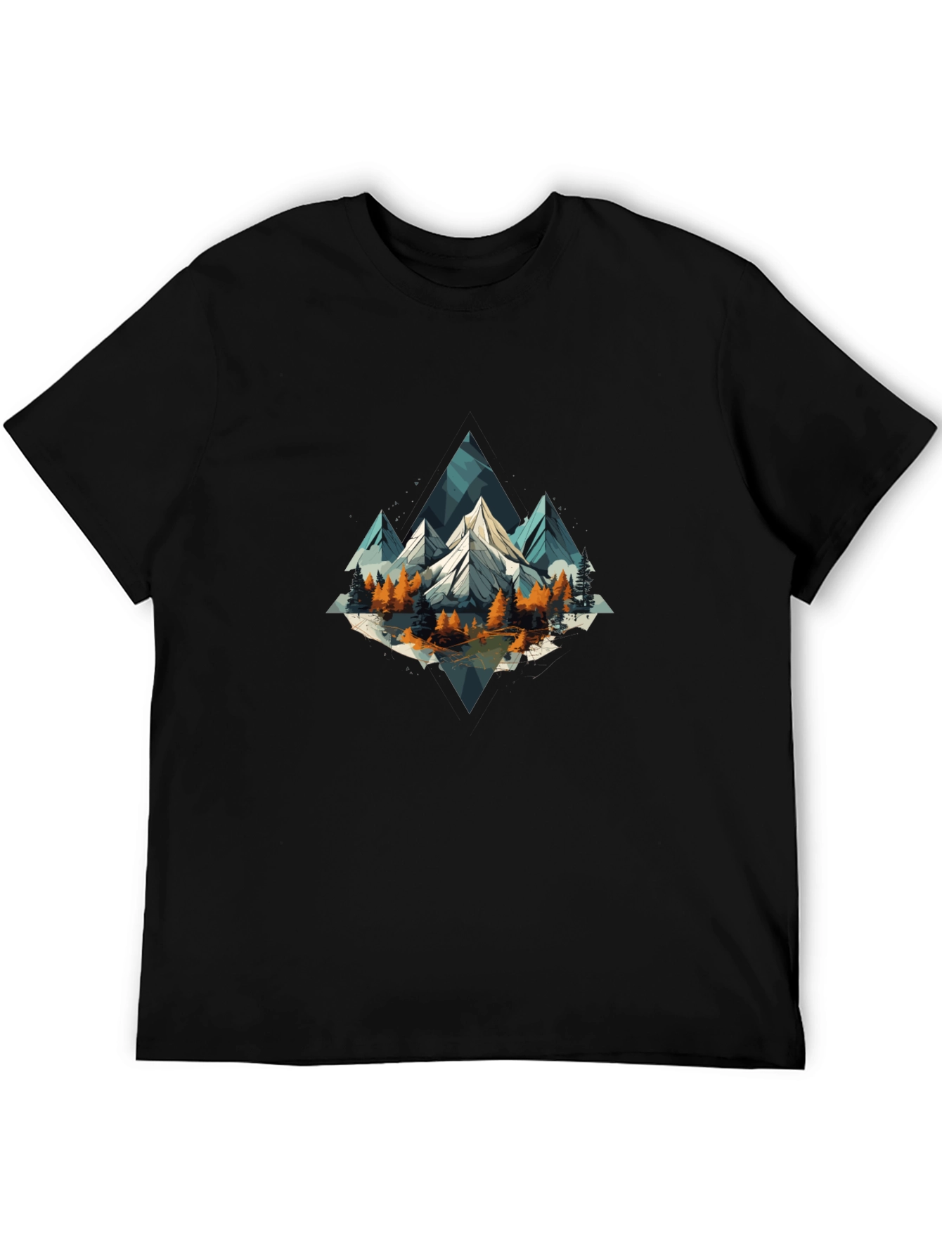 Geometric Mountain Scene Graphic Tee - Black