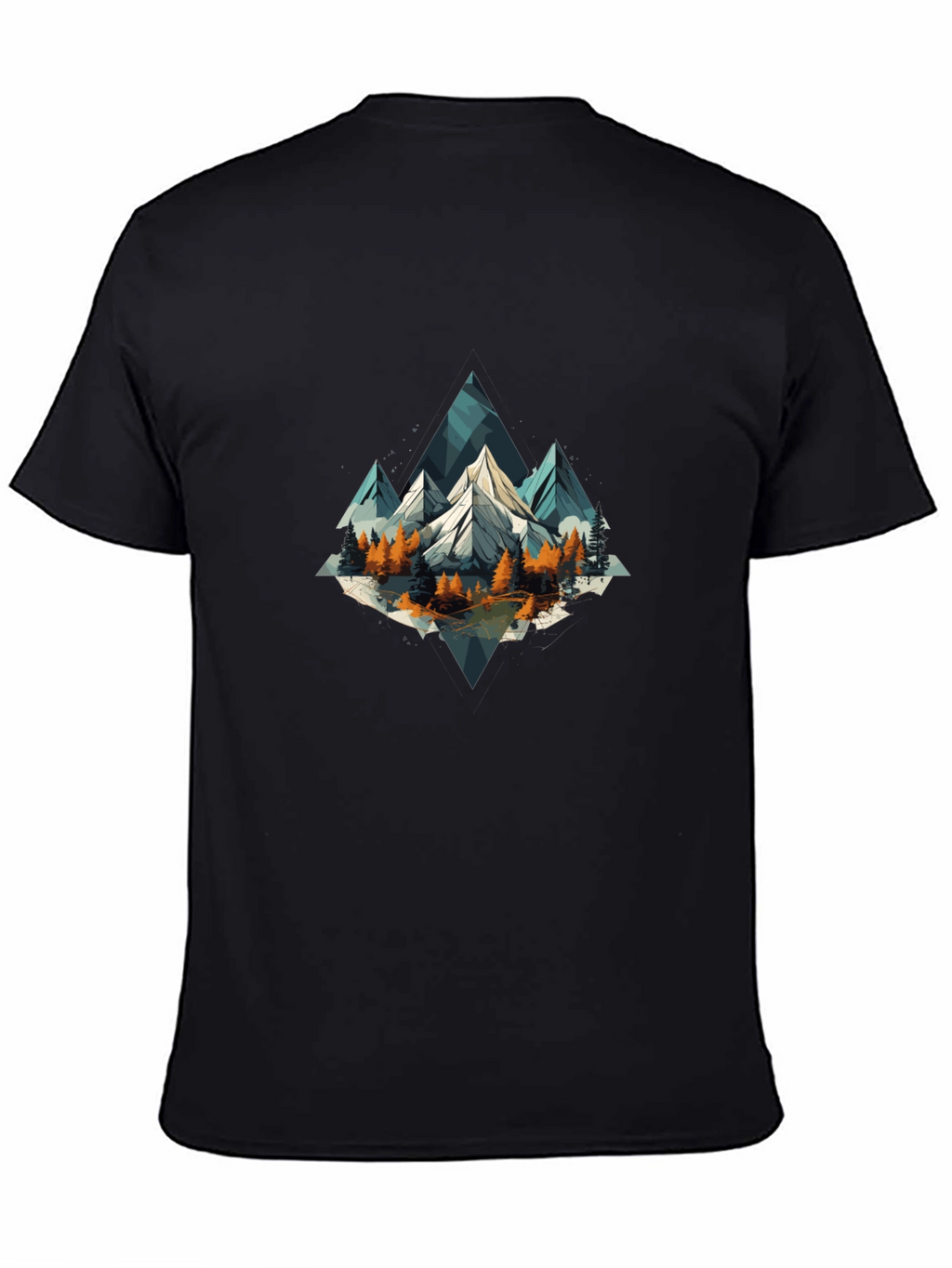 Geometric Mountain Scene Graphic Tee - Black