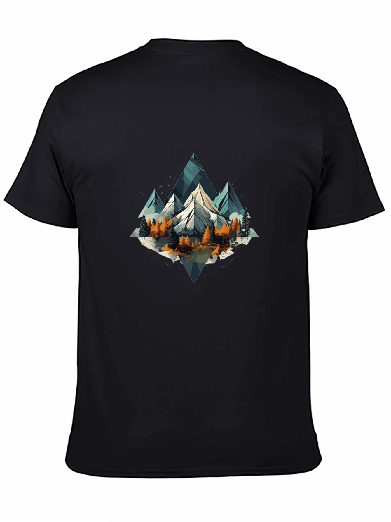 Geometric Mountain Scene Graphic Tee - Black