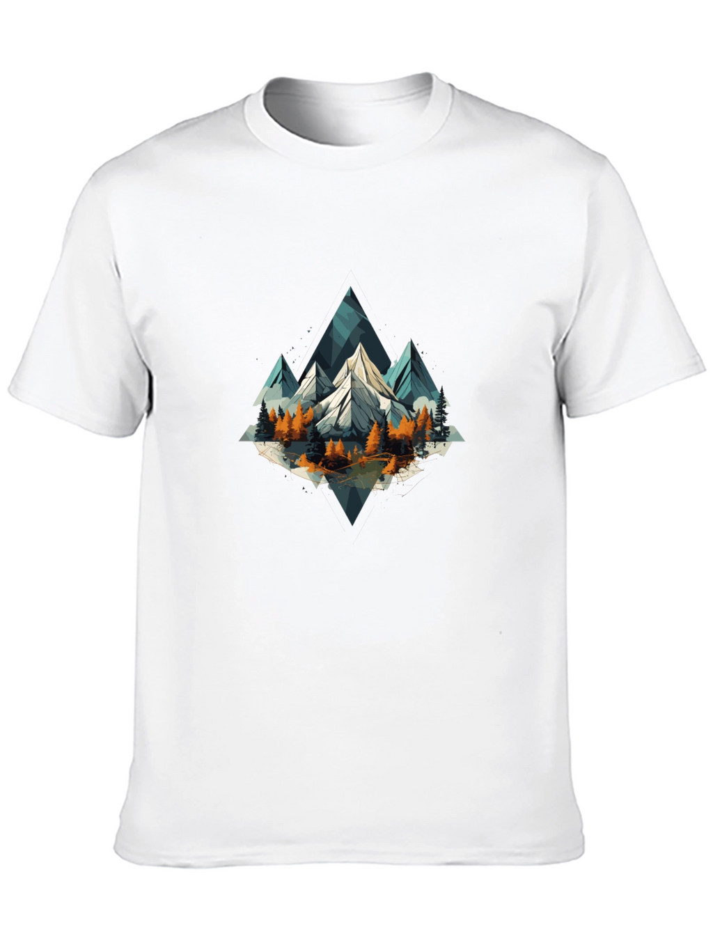 Geometric Mountain Scene Graphic Tee - Black