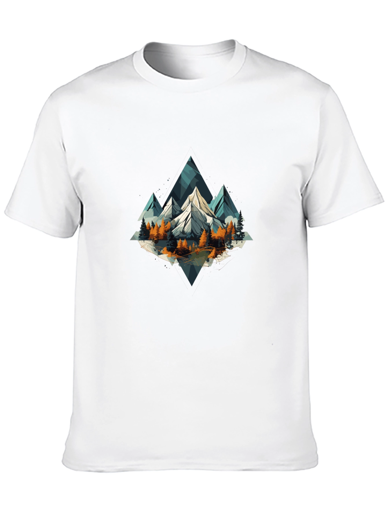 Geometric Mountain Scene Graphic Tee - Black