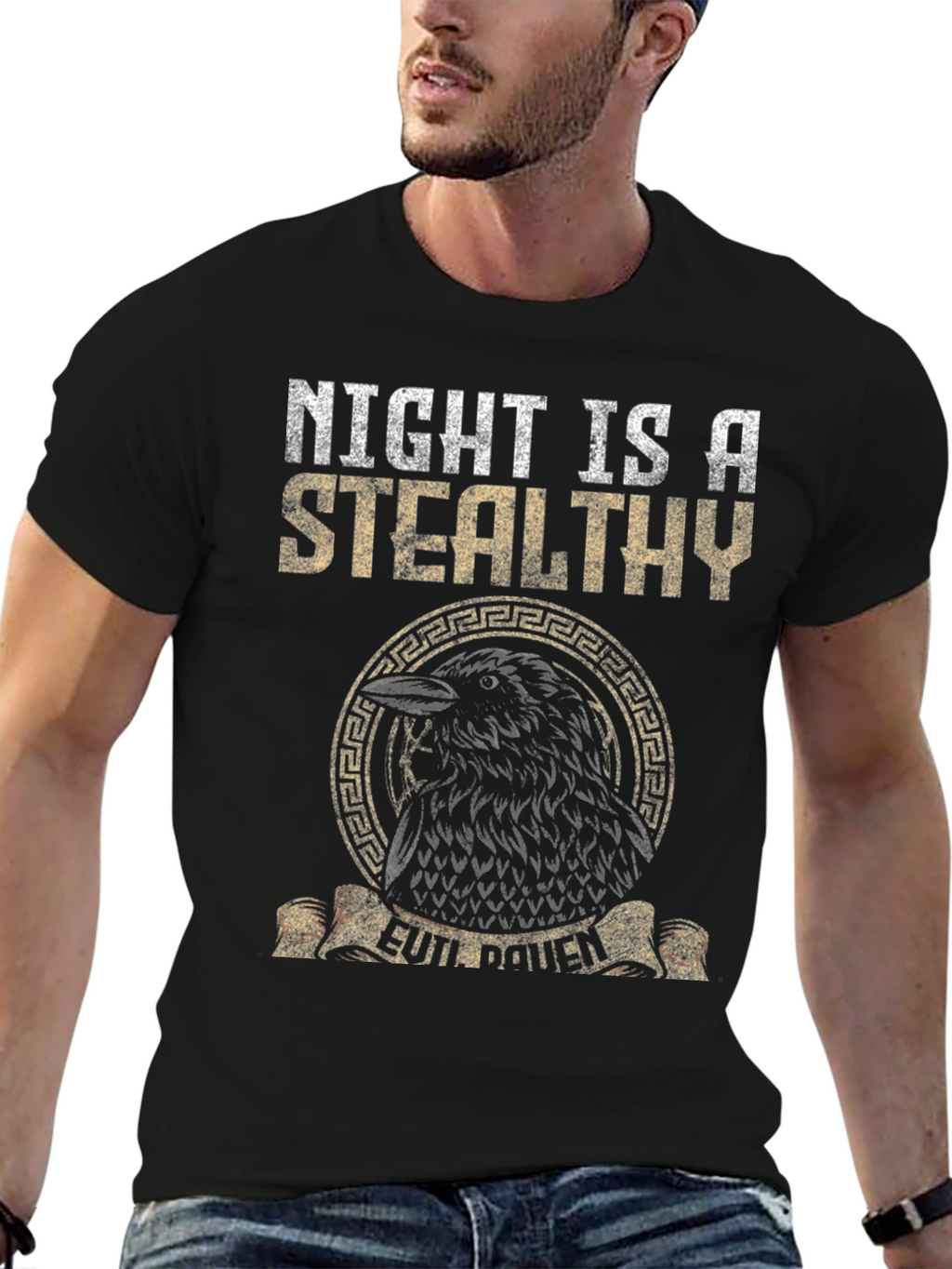 Night Raven Graphic Tee - Stealthy Bird Design