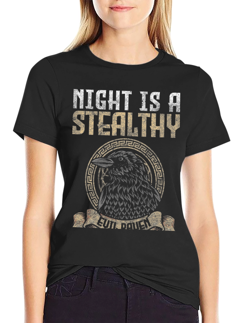 Night Raven Graphic Tee - Stealthy Bird Design