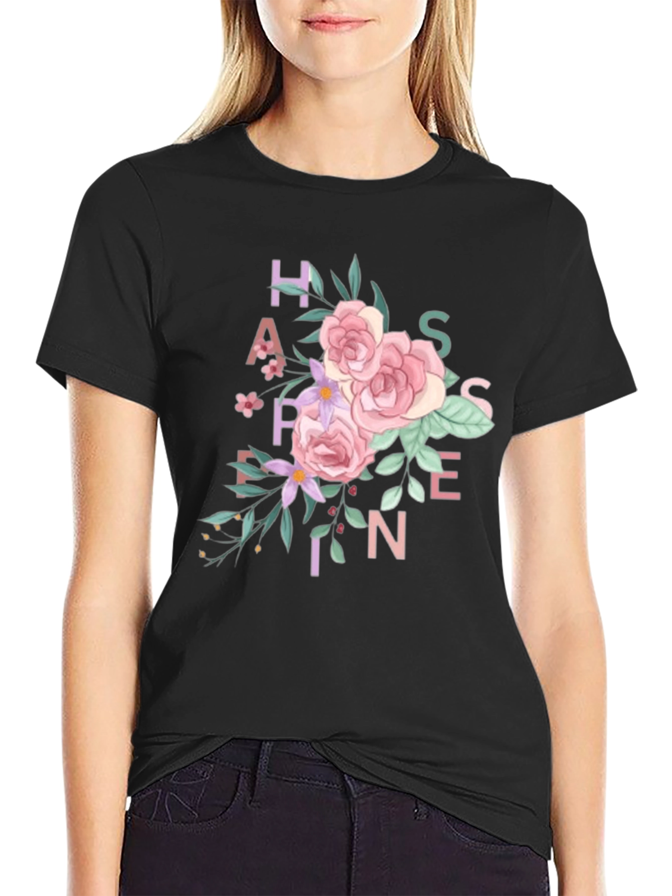 Floral Happiness T-Shirt - Black