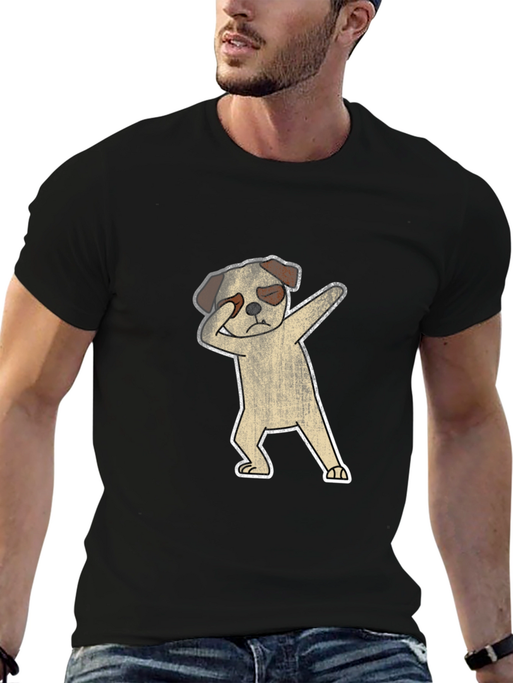 Dabbing Dog Graphic T-Shirt - Black