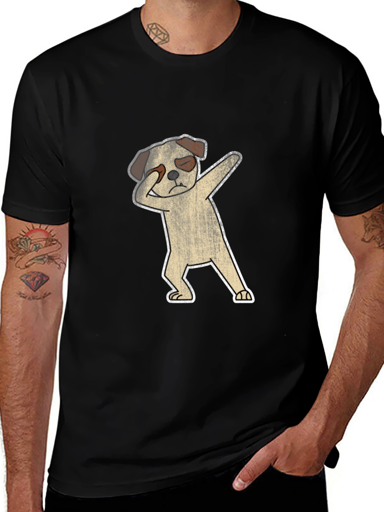 Dabbing Dog Graphic T-Shirt - Black