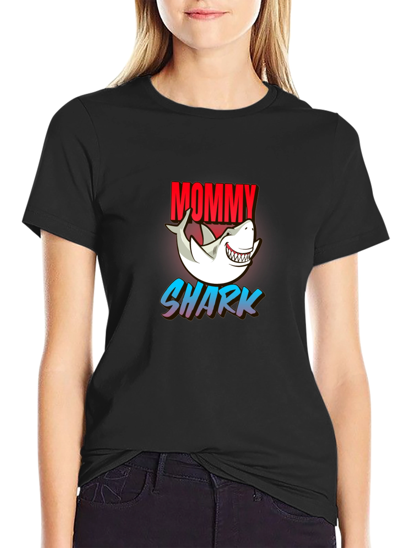 Mommy Shark Graphic Tee - Black Cotton Blend