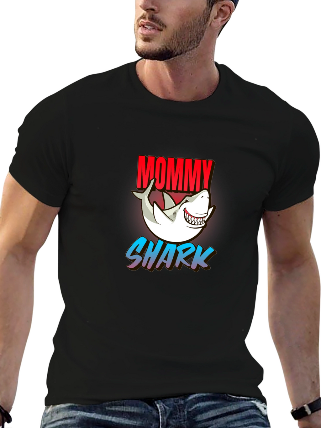 Mommy Shark Graphic Tee - Black Cotton Blend