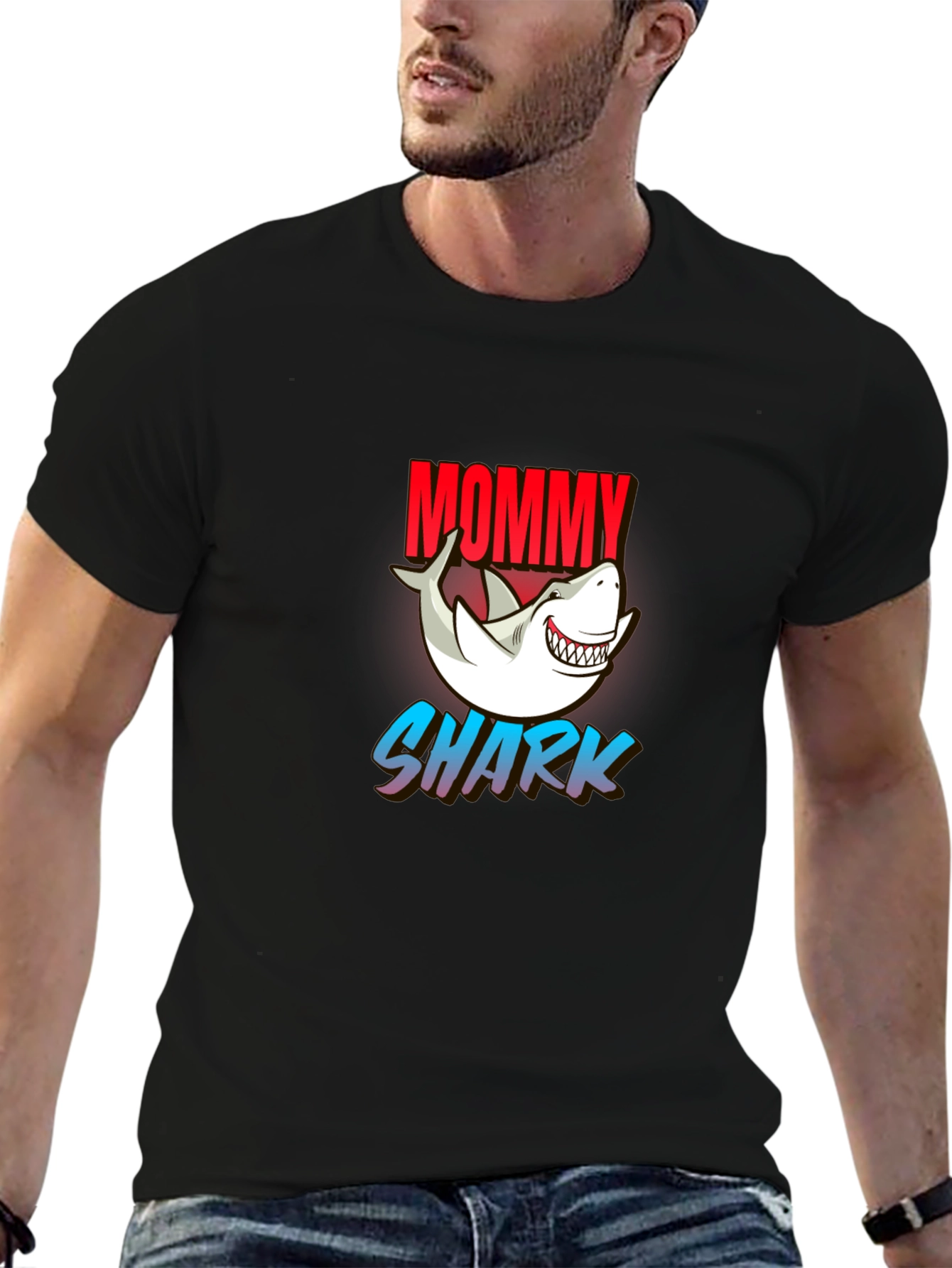 Mommy Shark Graphic Tee - Black Cotton Blend