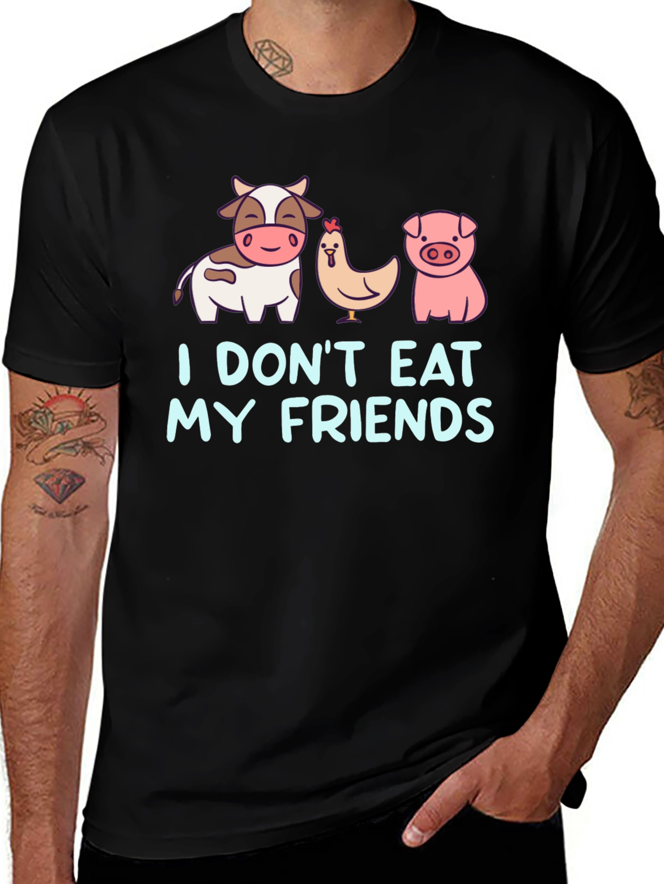 Vegan Dont Eat My Friends Black T-Shirt