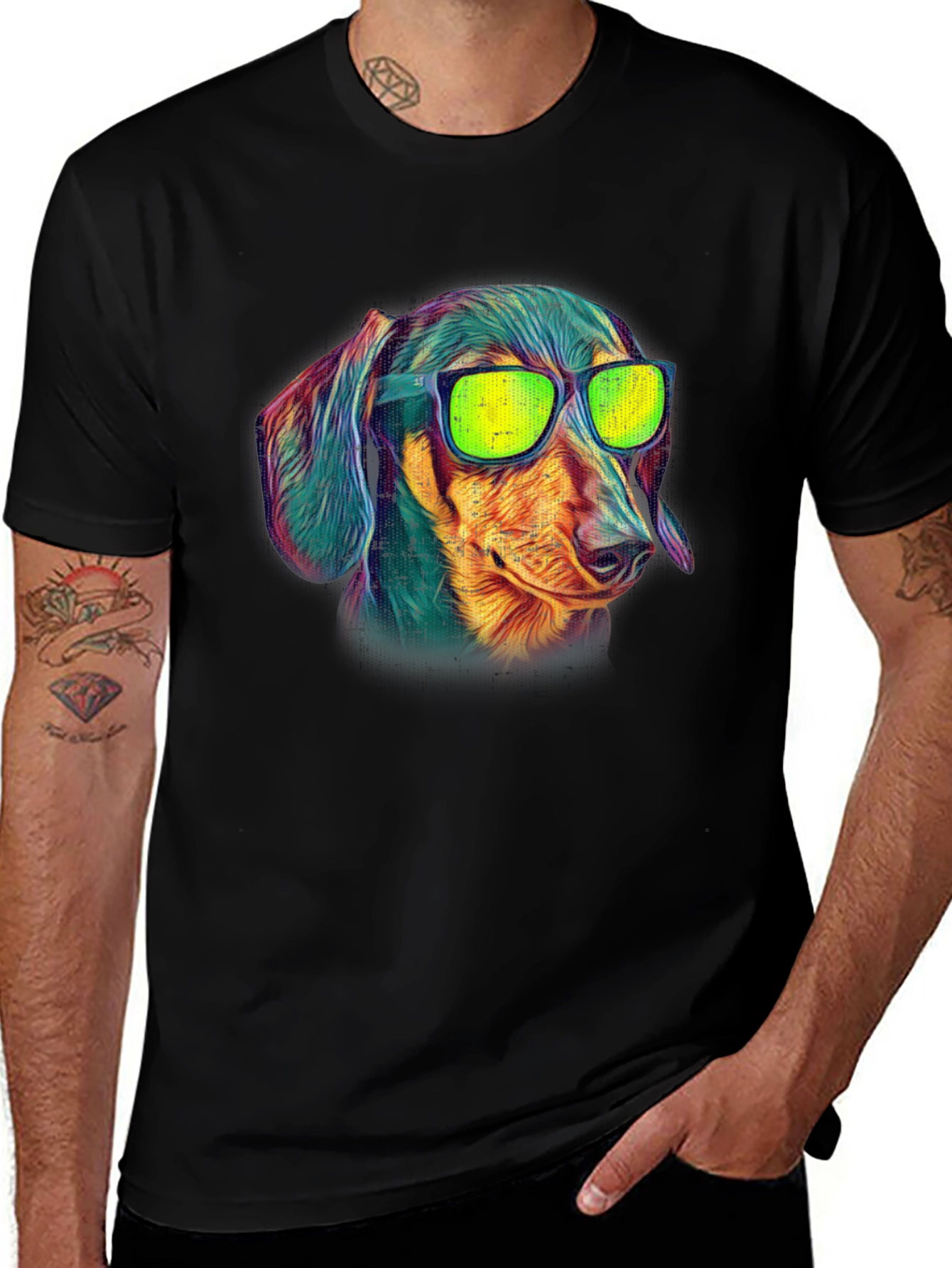 Cool Dachshund Graphic Tee - Black Cotton T-Shirt