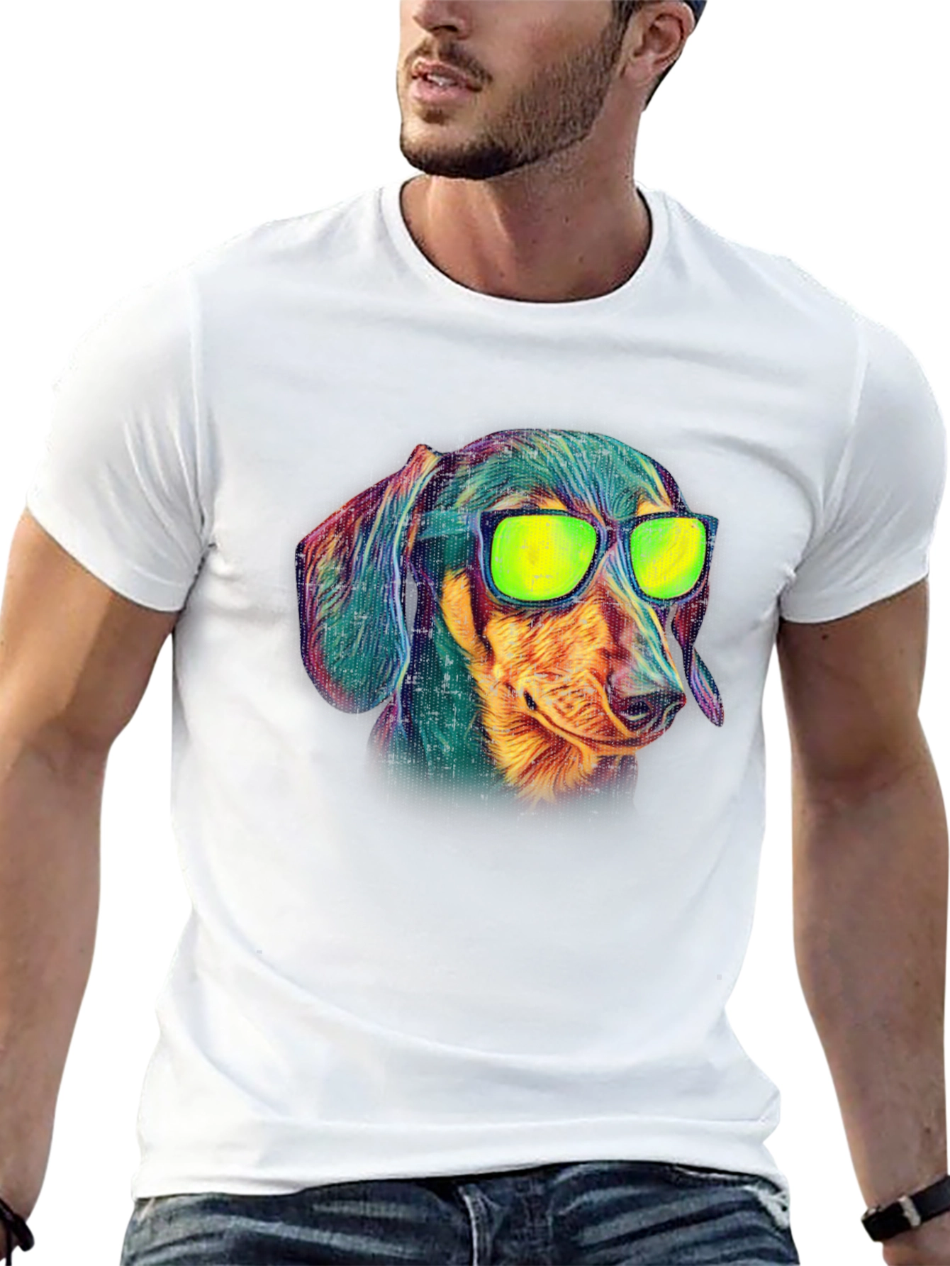 Cool Dachshund Graphic Tee - Black Cotton T-Shirt