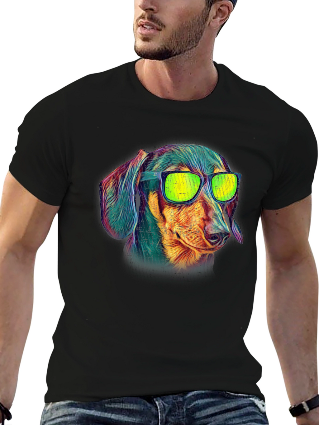 Cool Dachshund Graphic Tee - Black Cotton T-Shirt