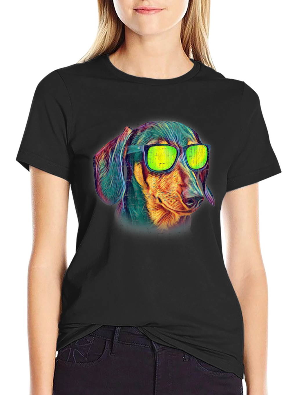Cool Dachshund Graphic Tee - Black Cotton T-Shirt