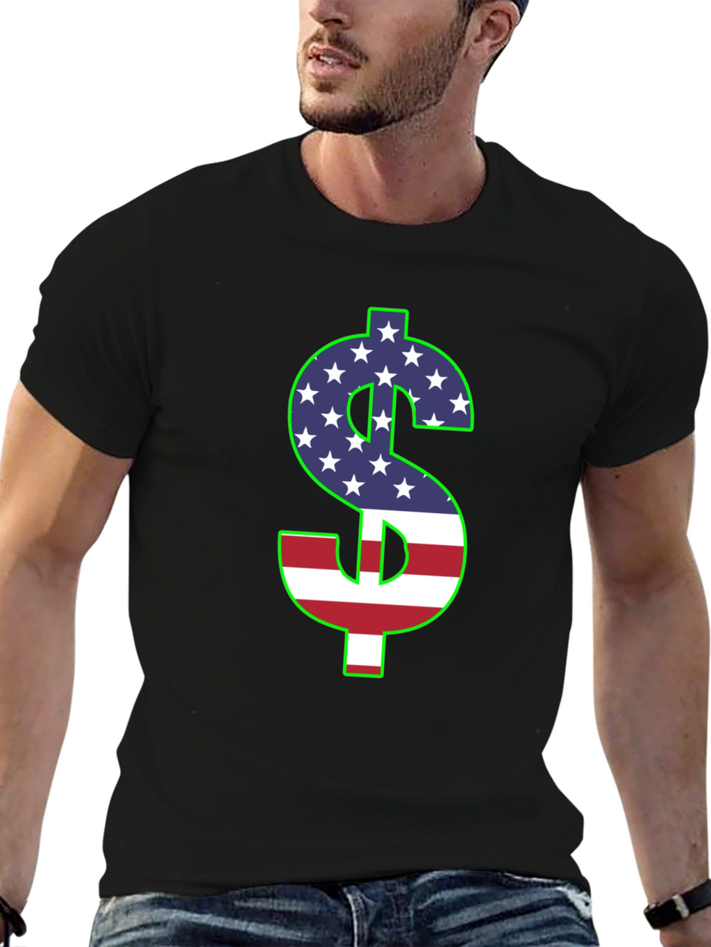 American Flag Dollar Sign Graphic T-Shirt