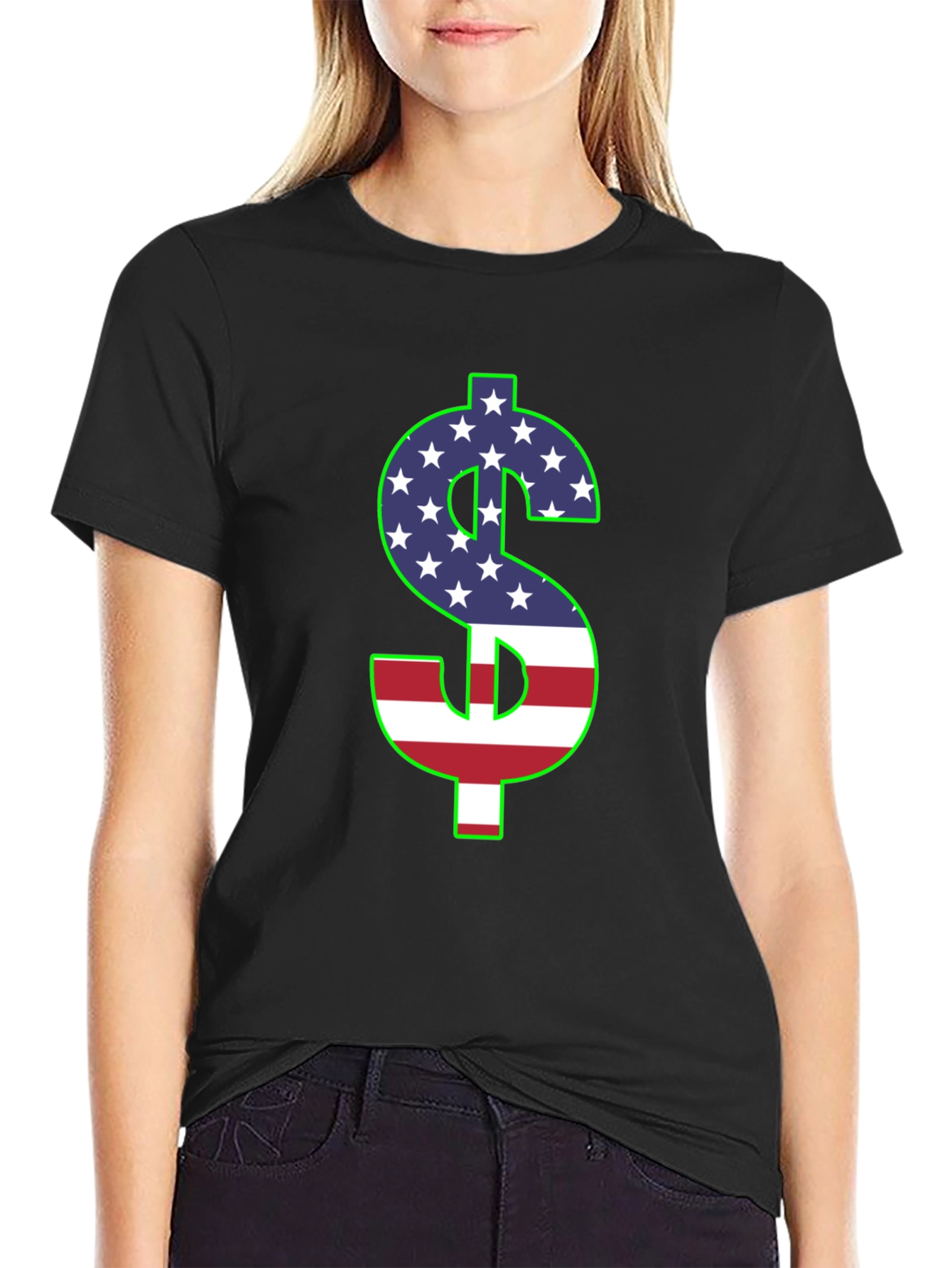 American Flag Dollar Sign Graphic T-Shirt