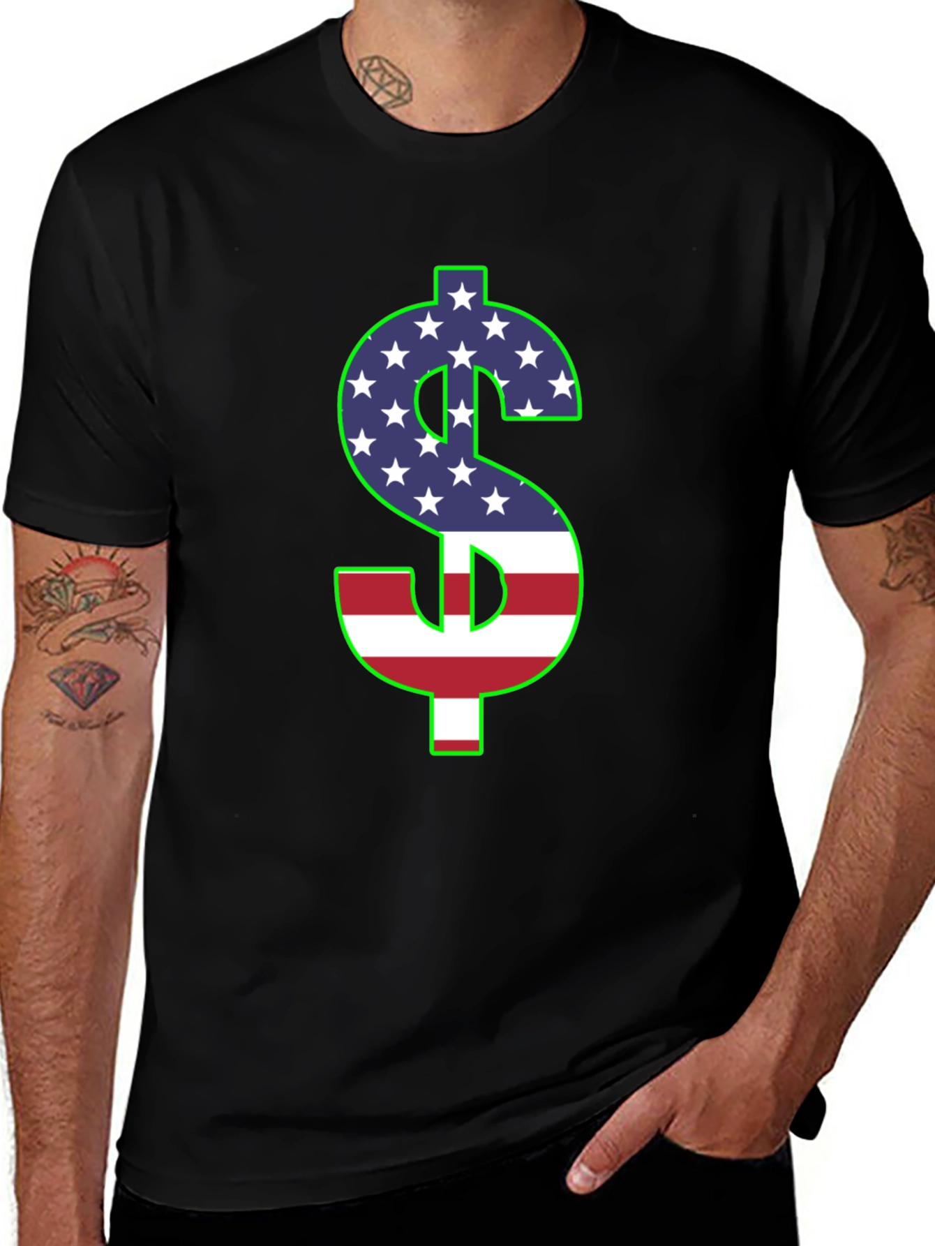 American Flag Dollar Sign Graphic T-Shirt