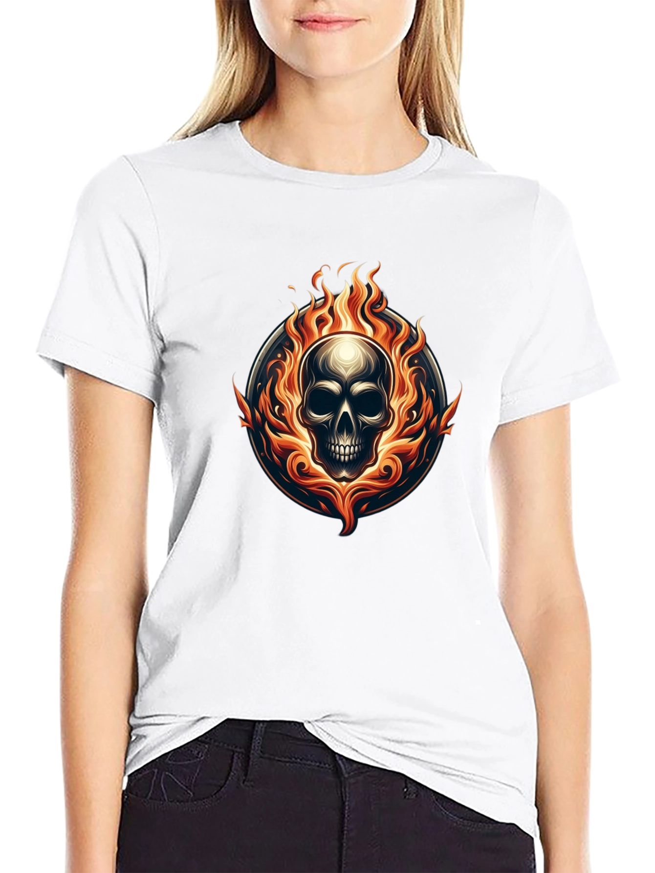 Flaming Skull Graphic Tee - Black