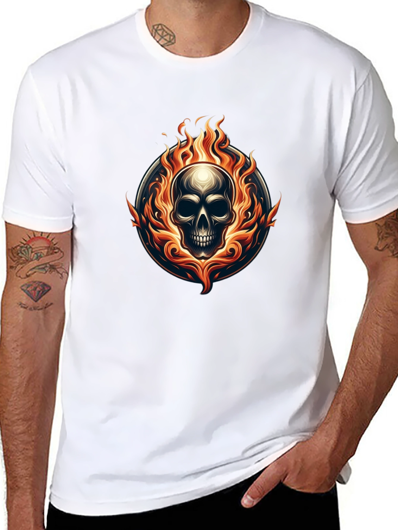 Flaming Skull Graphic Tee - Black