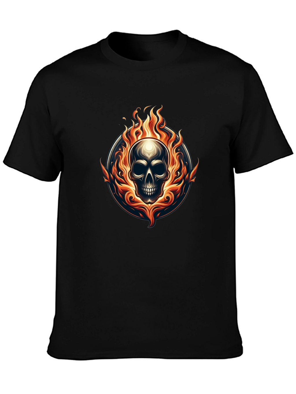 Flaming Skull Graphic Tee - Black