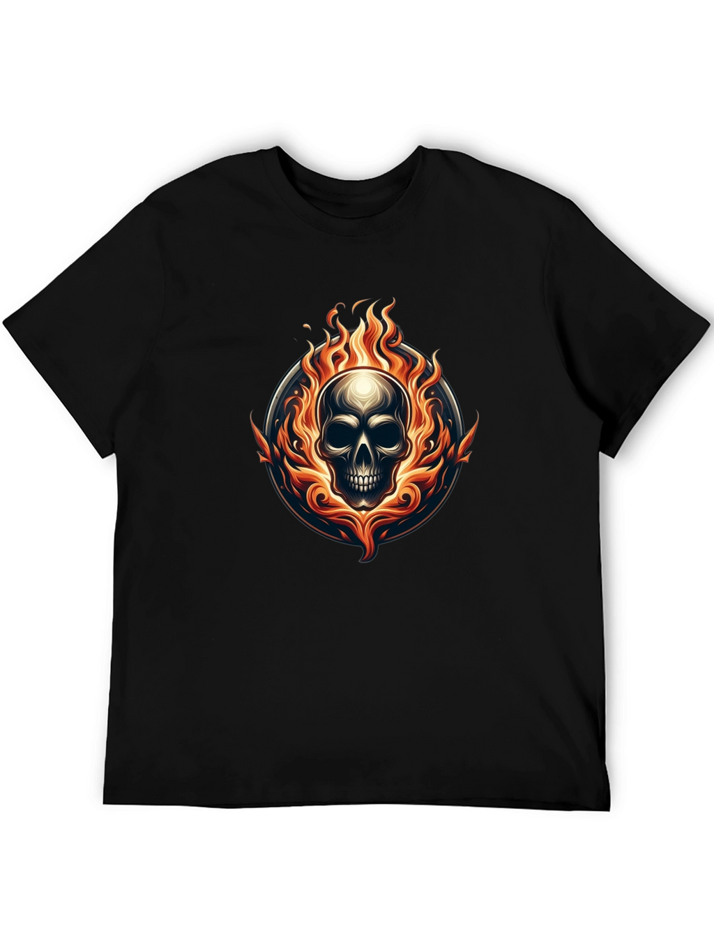Flaming Skull Graphic Tee - Black