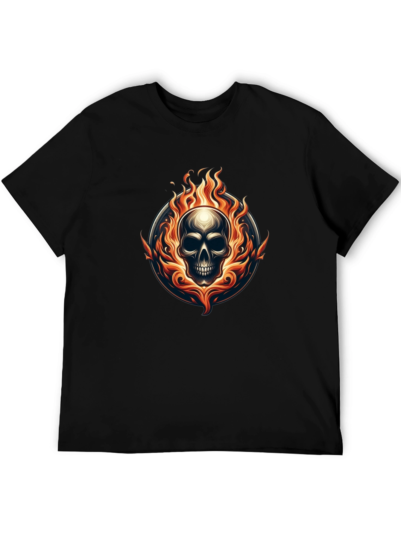 Flaming Skull Graphic Tee - Black