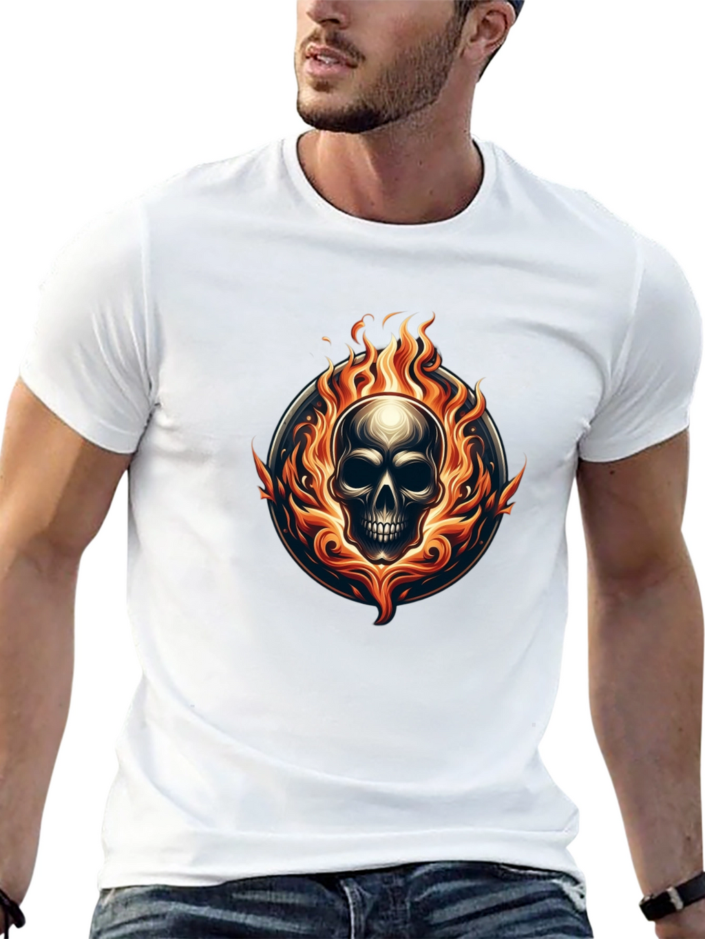 Flaming Skull Graphic Tee - Black