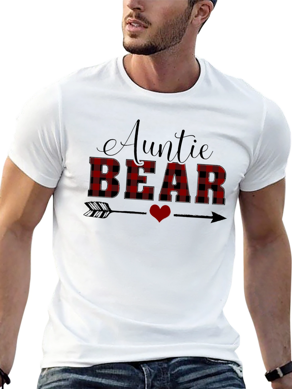 Auntie Bear Plaid Heart Graphic Tee