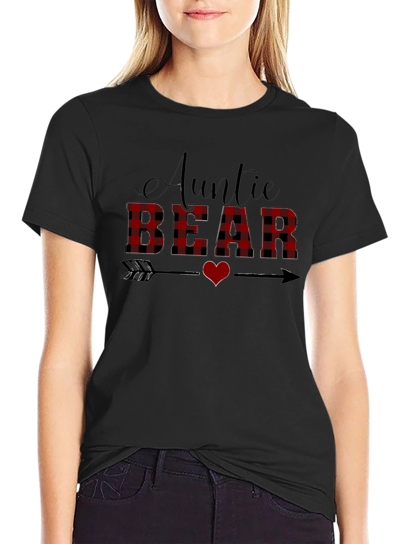 Auntie Bear Plaid Heart Graphic Tee