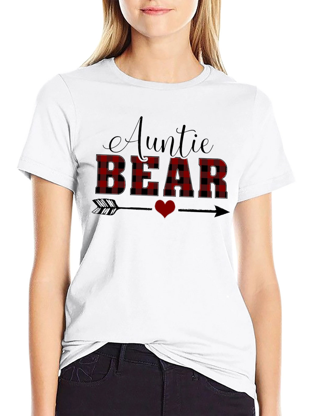 Auntie Bear Plaid Heart Graphic Tee