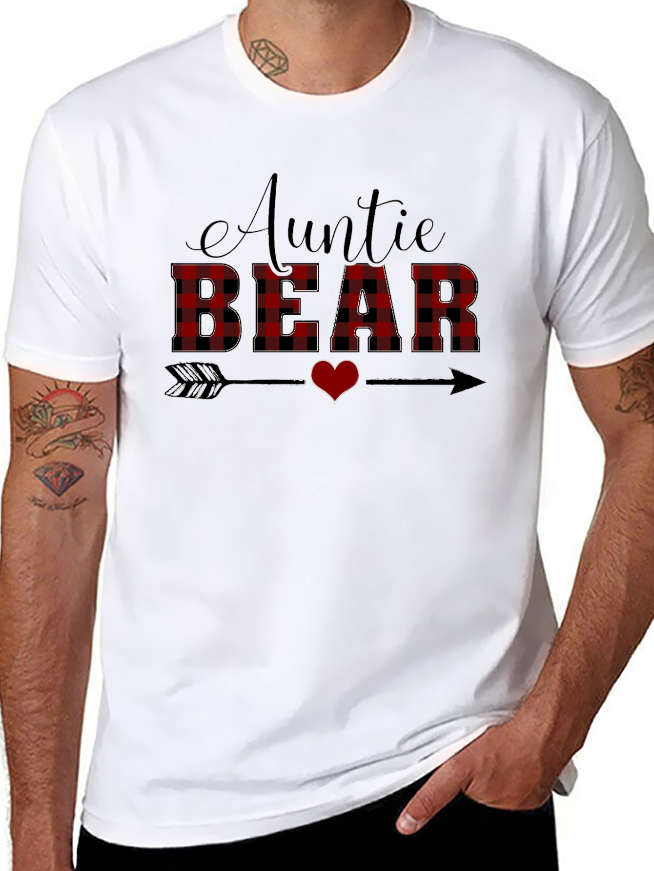 Auntie Bear Plaid Heart Graphic Tee