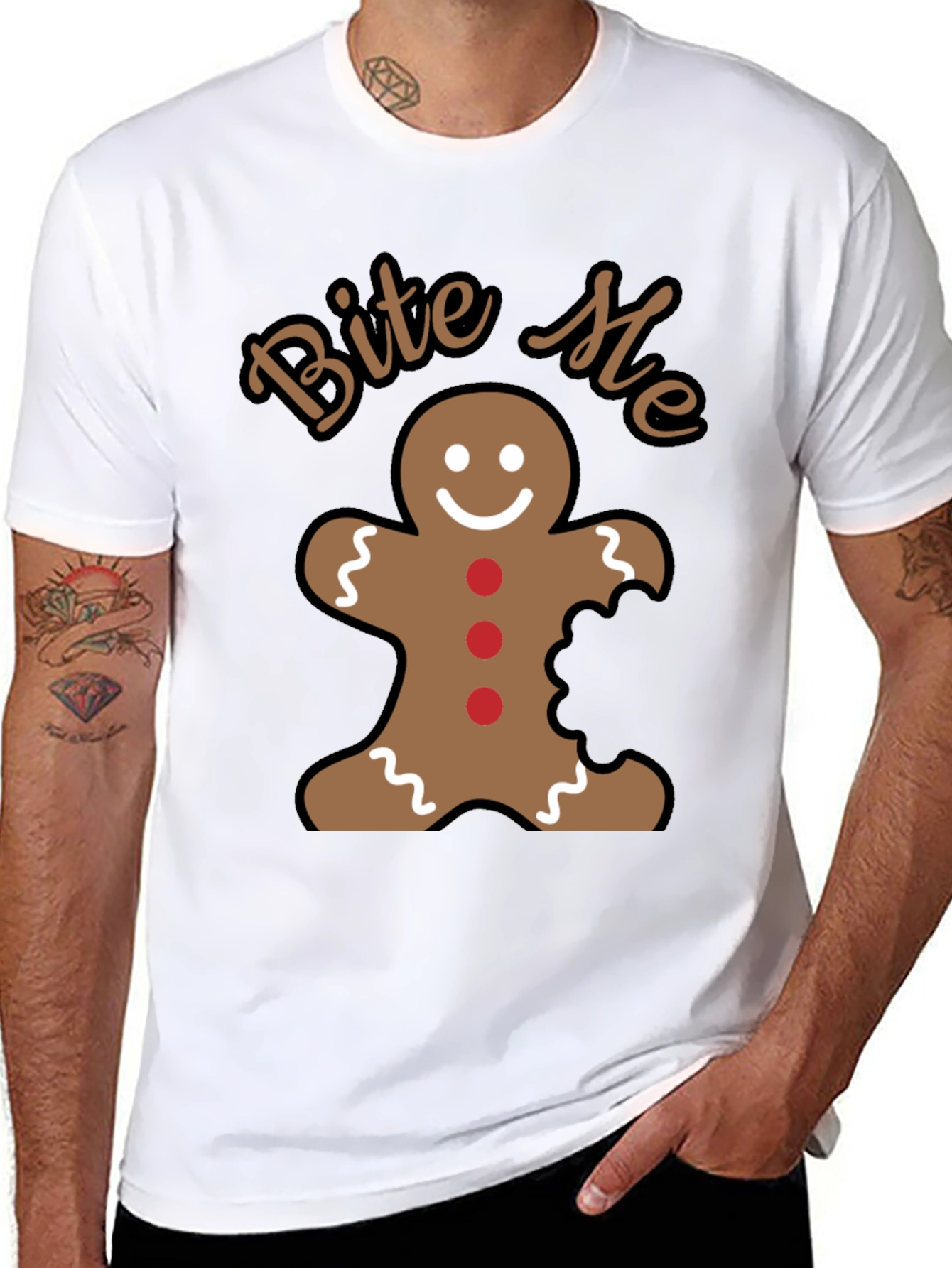 Bite Me Gingerbread Man Funny Christmas Holiday T-Shirt